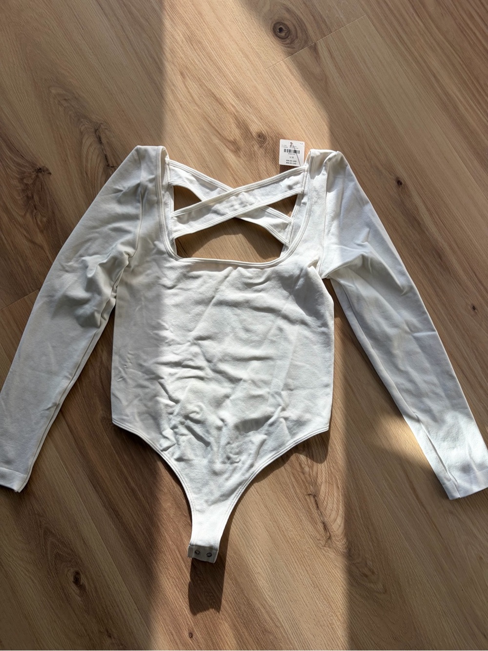 NWT Women’s Anthropologie Long Sleeve White Cross-Back Bodysuit